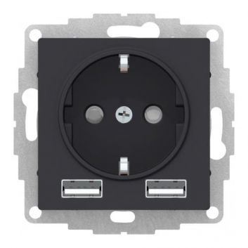 Розетка ATLASDESIGN 16А+USB  A+A, механизм, КАРБОН
