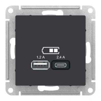 РОЗЕТКА USB ATLASDESIGN A+С, 5В/2,4А, 2х5В/1,2 А, механизм, КАРБОН